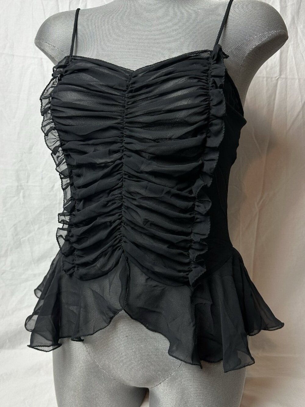 Vtg Eve Stillman Couture Sheer Black Lingerie Top Spaghetti Strap Sz Small